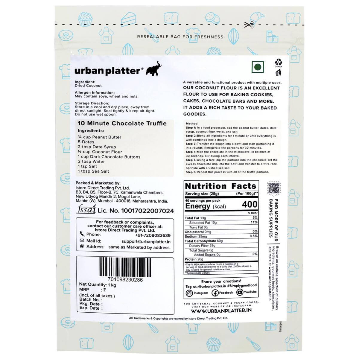 Urban Platter Coconut Flour, 1 Kg [Made with Coconuts from Tamil Nadu, Naturally Gluten-free, Fiber-rich, Paleo friendly, Perfect for baking, making cookies]