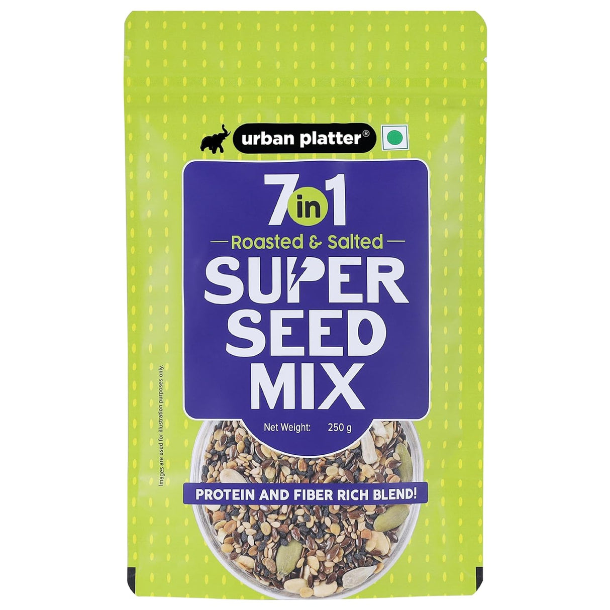 Urban Platter 7-in-1 Super Seed Mix, 250g (Roasted and Salted | Sunflower | Pumpkin | Split Coriander | Watermelon | Black Sesame | White Sesame | Flax Seed)