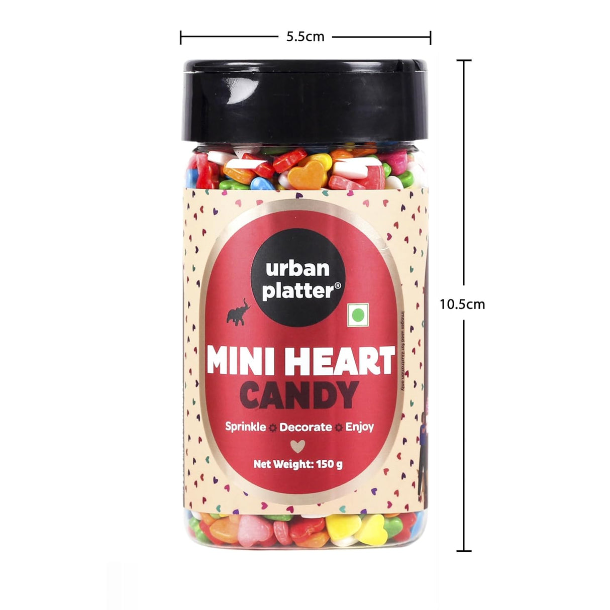 Urban Platter Rainbow Mini Heart Sprinkles, 150g (Dairy-Free Tiny Decorative Sprinkle Candy for Cuunitakes, Cakes, Brownies, Doughnuts, Cookies and Ice Creams)