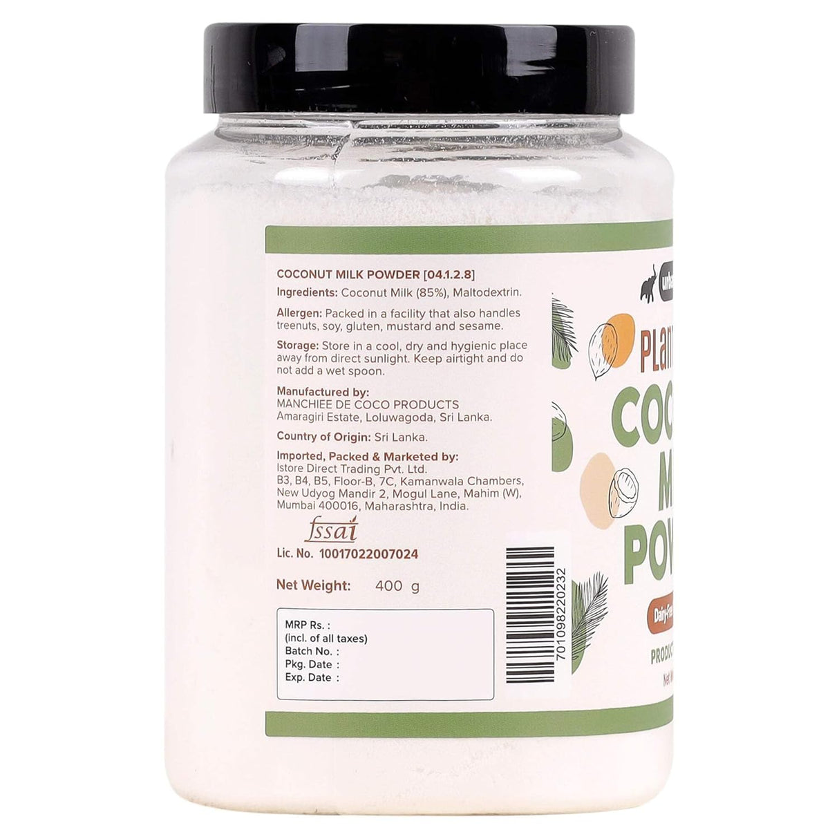 Urban Platter Coconut Milk Powder, 400g (Plant-Based, Preservative-Free, Easy to use, Product of Sri Lanka, Dairy-Free, Source of Protein, Add to smoothies, curries, baked goods)