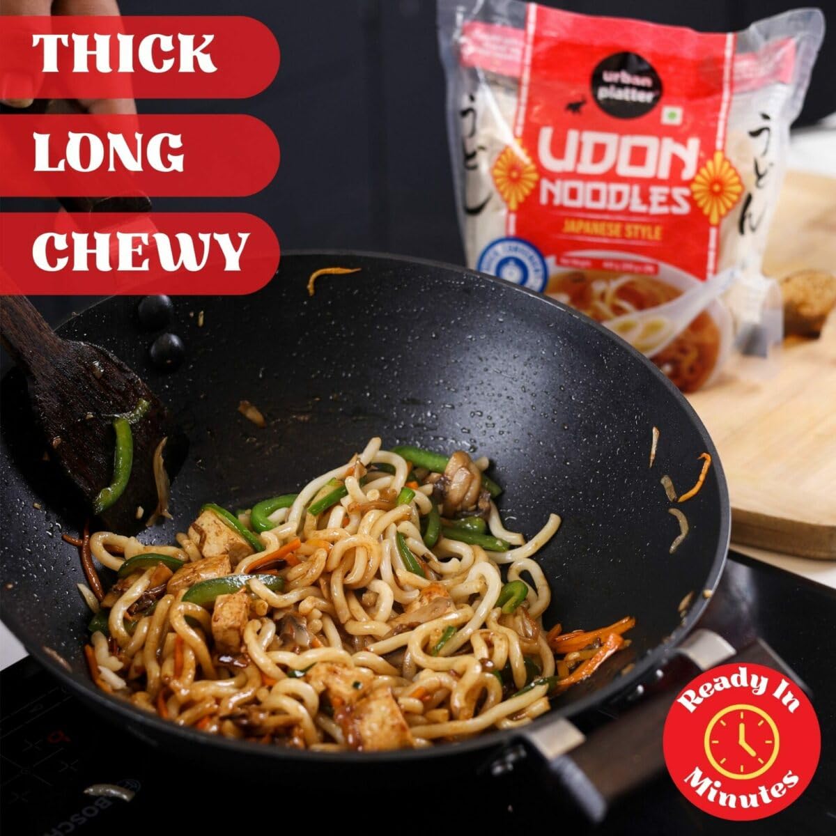Urban Platter Thick Udon Noodles, (2N x 200g | Ready to Use | Use in Ramen and Stir Fries) (400g (Pack of 3))