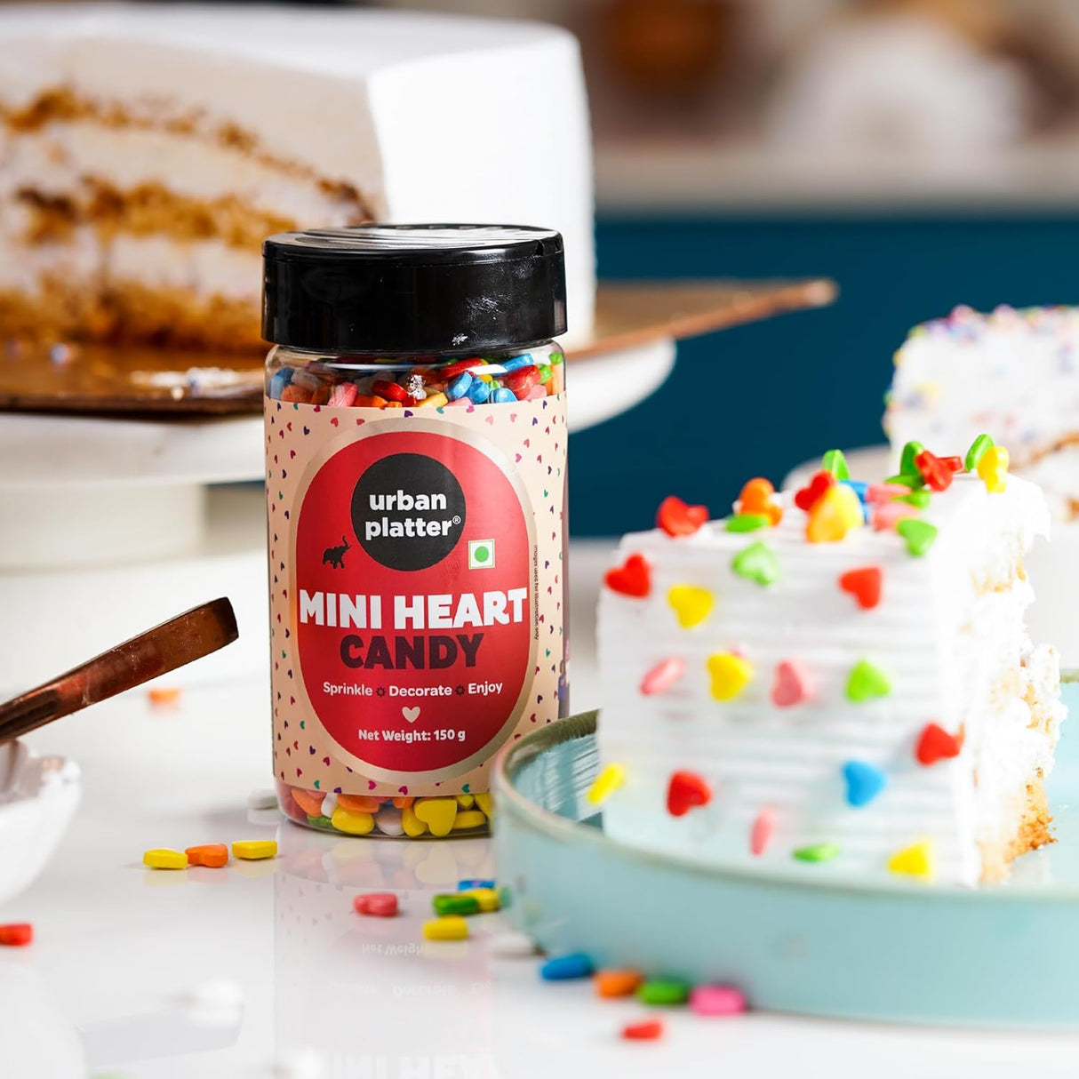 Urban Platter Rainbow Mini Heart Sprinkles, 150g (Dairy-Free Tiny Decorative Sprinkle Candy for Cuunitakes, Cakes, Brownies, Doughnuts, Cookies and Ice Creams)