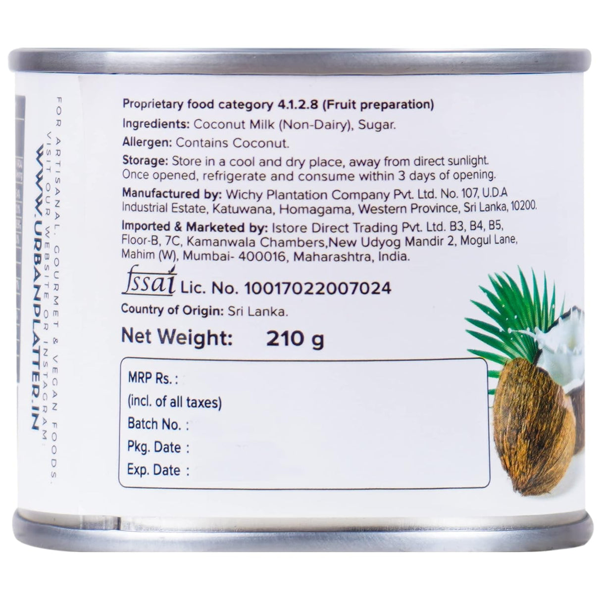 Urban Platter Condensed Coconut Milk, Sweetened, 210g (Perfect for Mithai, Fudge, & Baking, Additive-Free)