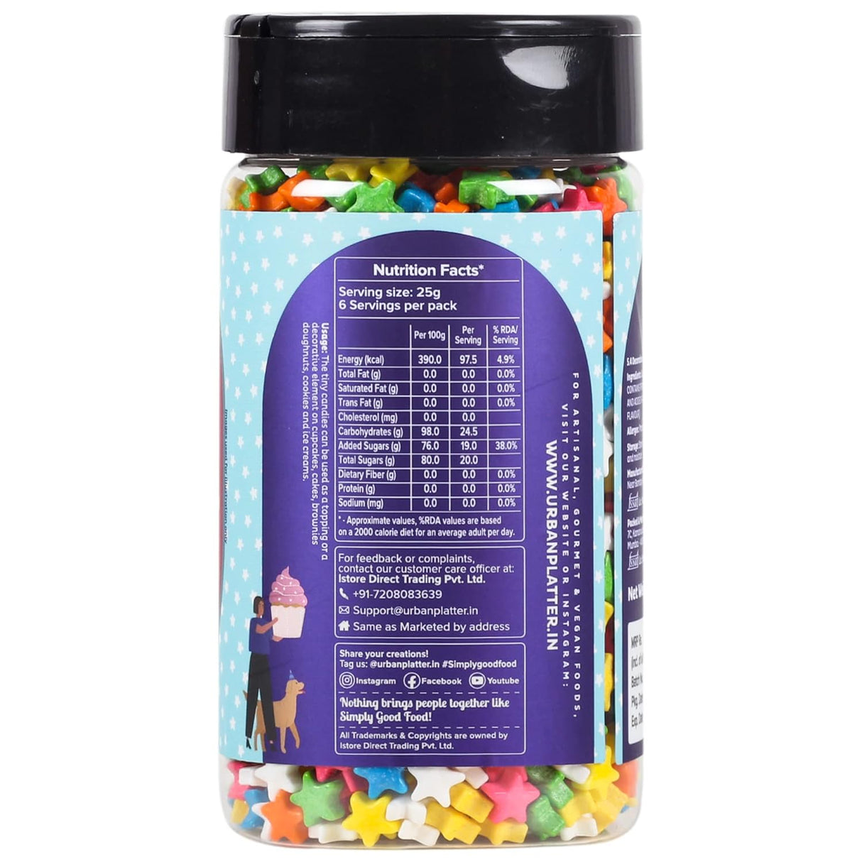 Urban Platter Rainbow Mini Star Sprinkles, 150g (Dairy-Free Tiny Decorative Sprinkle Candy for Cuunitakes, Cakes, Brownies, Doughnuts, Cookies and Ice Creams)