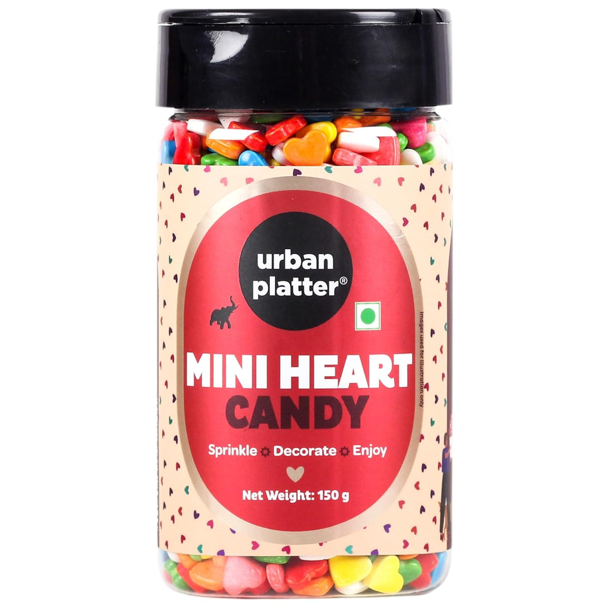 Urban Platter Rainbow Mini Heart Sprinkles, 150g (Dairy-Free Tiny Decorative Sprinkle Candy for Cuunitakes, Cakes, Brownies, Doughnuts, Cookies and Ice Creams)