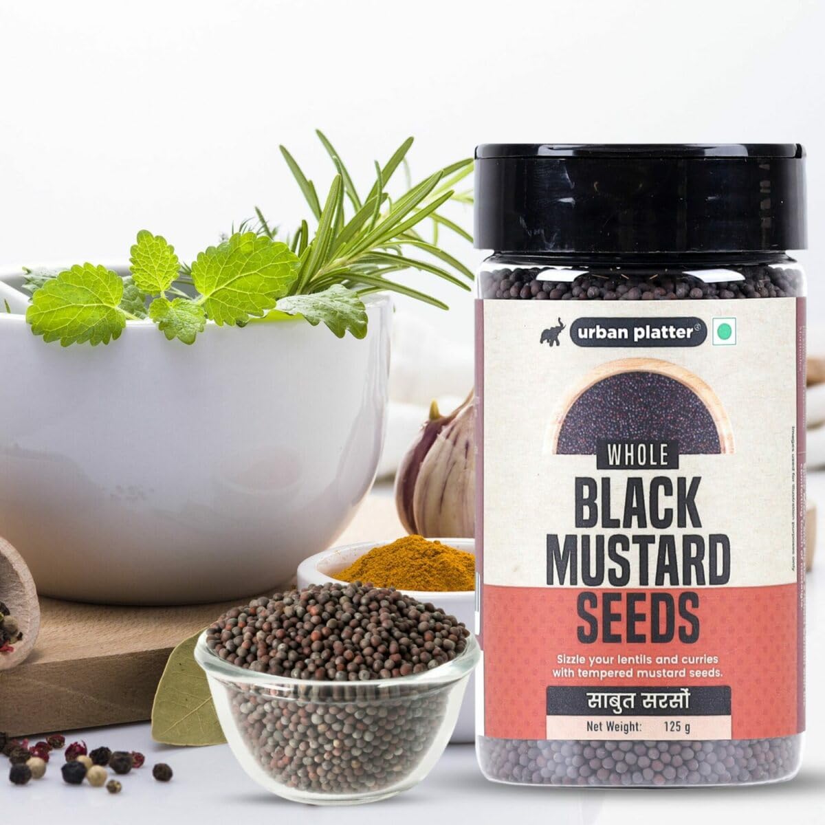 Urban Platter Whole Black Mustard Seeds, 125g (Rai | Sabut Sarson | Whole Spices | Indian Khada Masala)