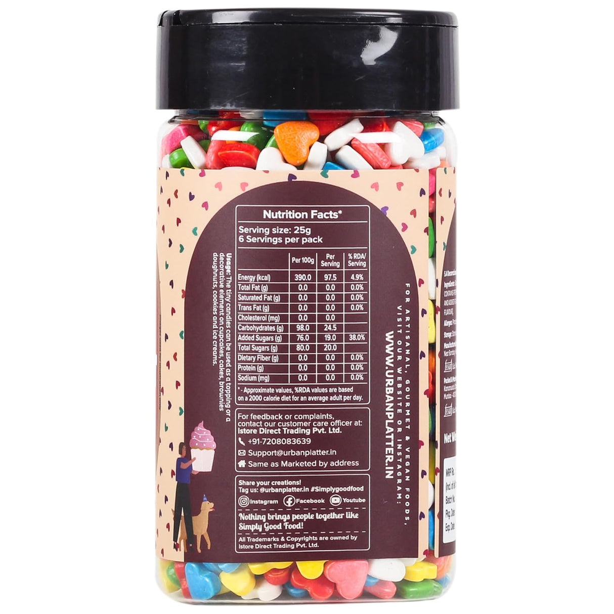 Urban Platter Rainbow Mini Heart Sprinkles, 150g (Dairy-Free Tiny Decorative Sprinkle Candy for Cuunitakes, Cakes, Brownies, Doughnuts, Cookies and Ice Creams)