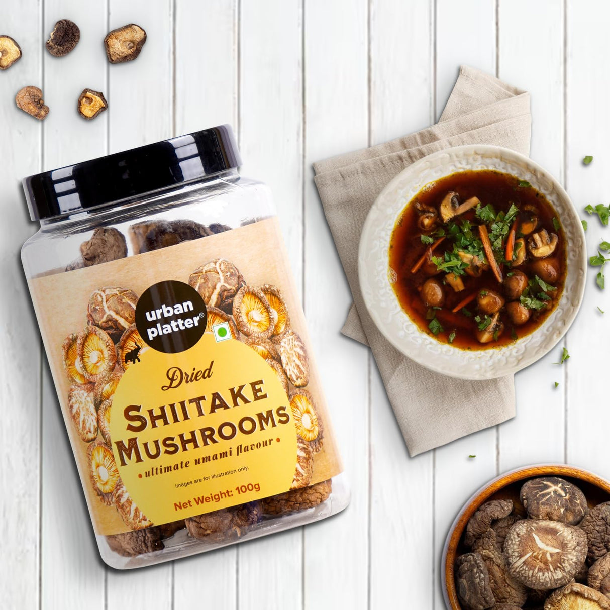 Urban Platter Dried Shiitake Mushrooms, 100g (Umami-Rich | Perfect for Asian Soups, Stir-Fries & Sushi | Rehydrates Quickly)