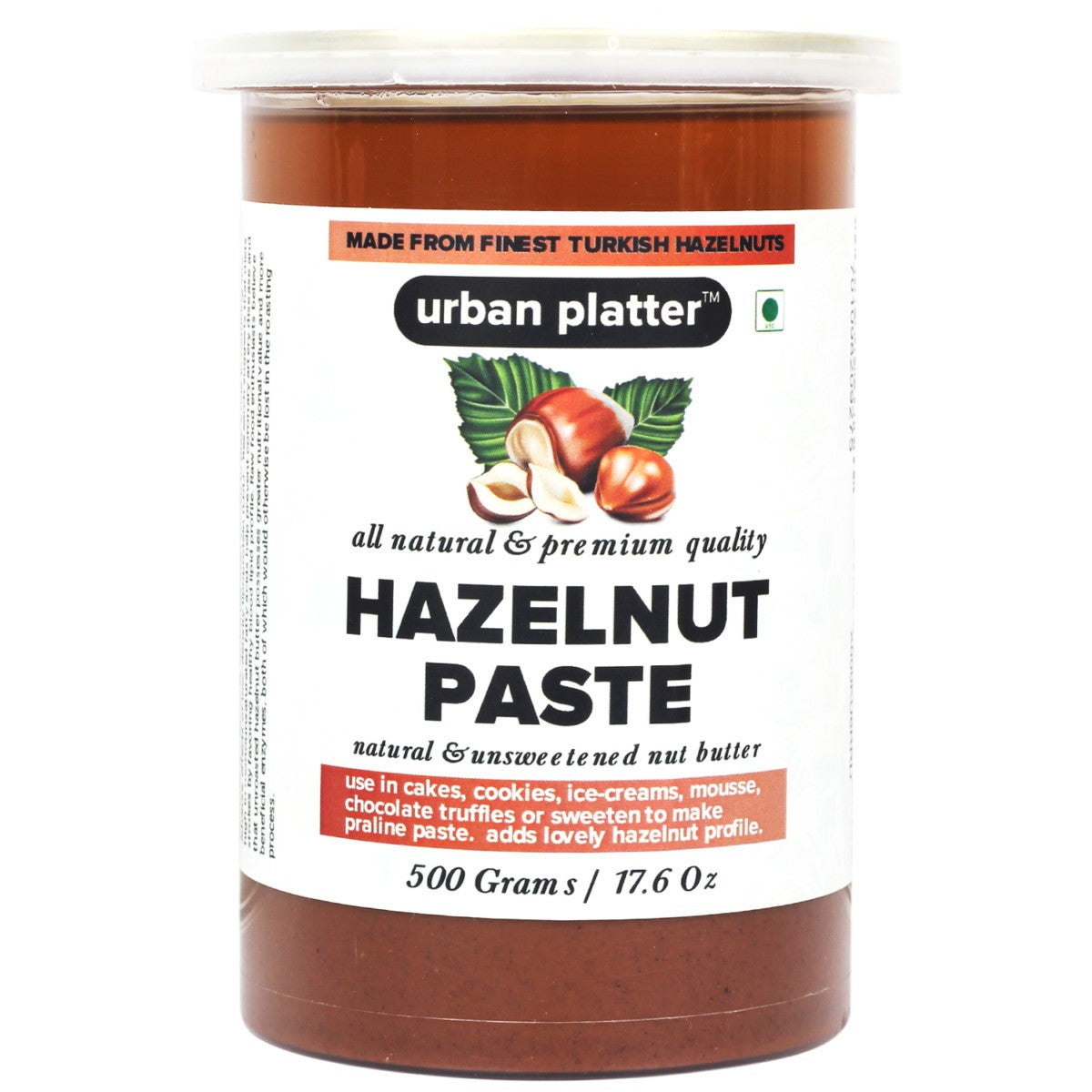 Urban Platter Unblanched Hazelnut Butter, Unsweetened, 500g