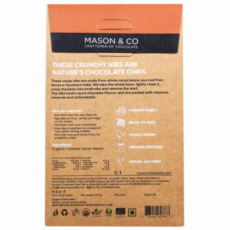 Mason & Co. Roasted & Cracked Organic Cocoa Beans / Nibs / Granulas, 300g [Organic, Gluten Free, Soy Free, Plant-based]
