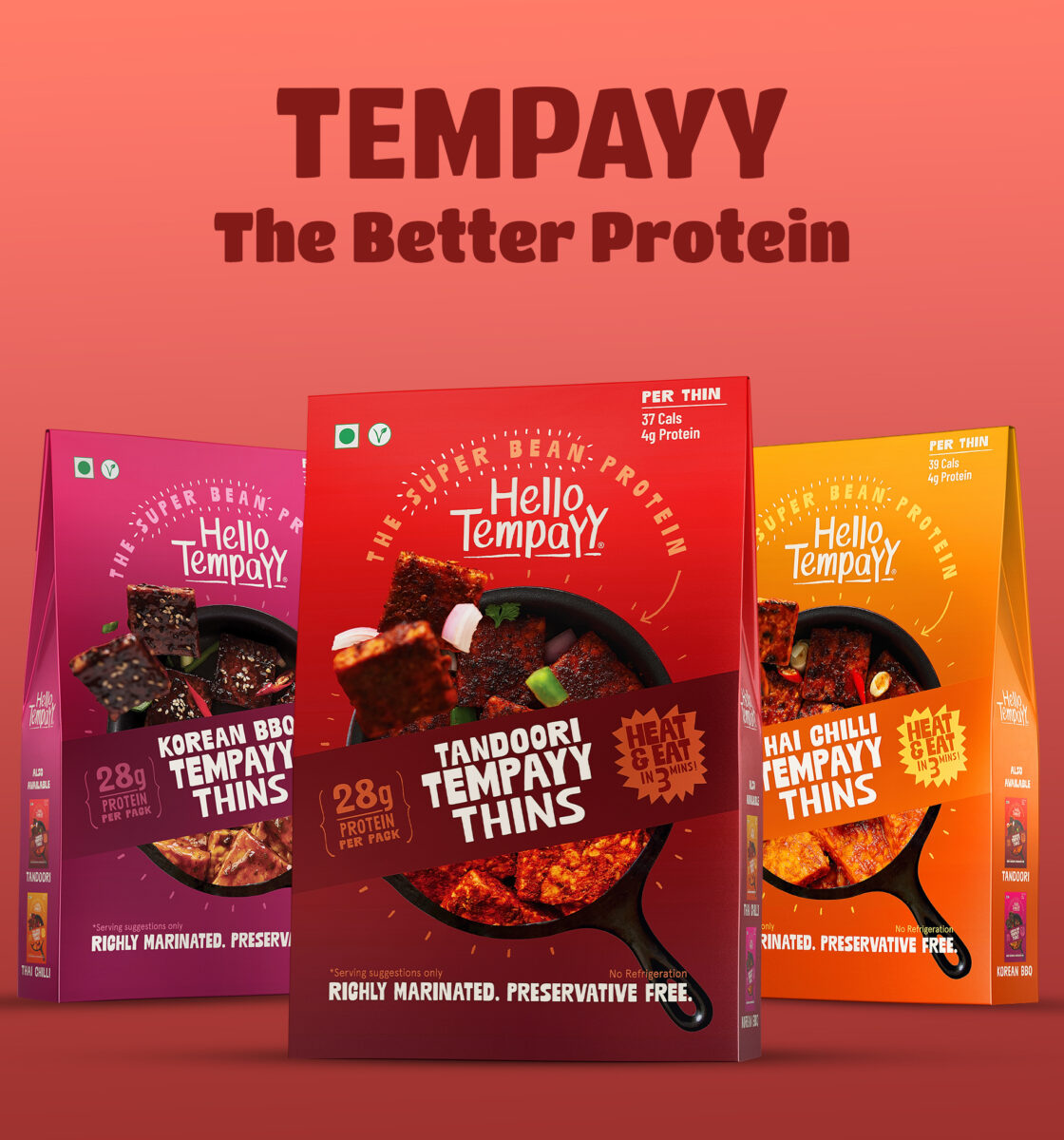 Hello Tempayy Tandoori Tempeh Thins, 150g (Protein Rich | Ready To Eat | High Fiber | Plant Based)