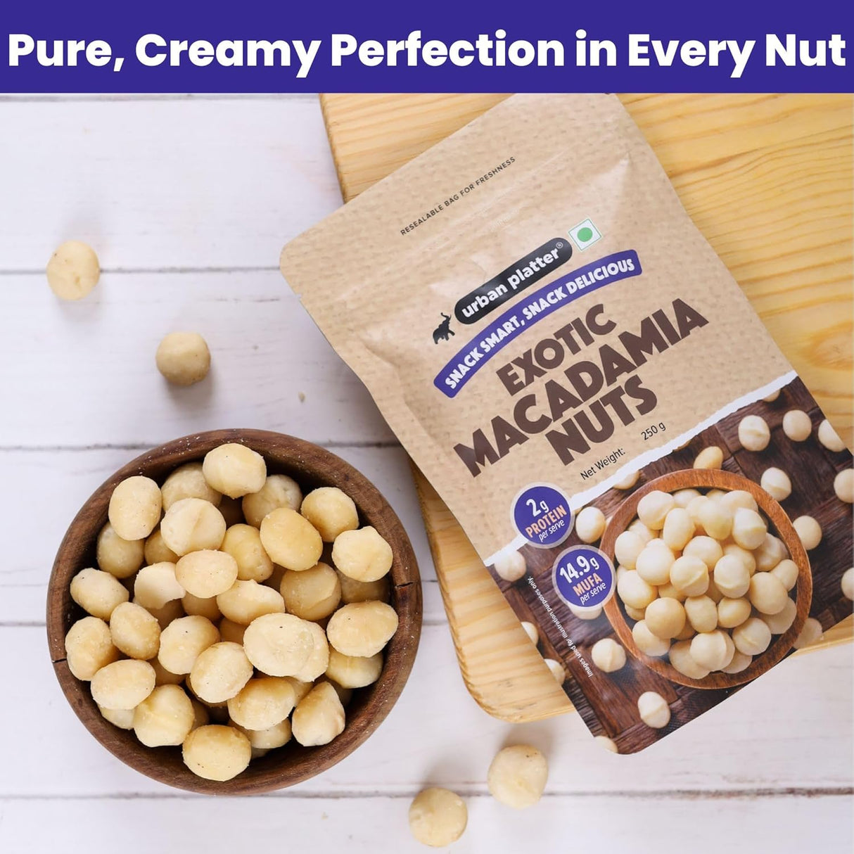 Urban Platter Bold and Exotic Macadamia Nuts, 250g (Grade A, Crunchy, perfect for guilt-free snacking)