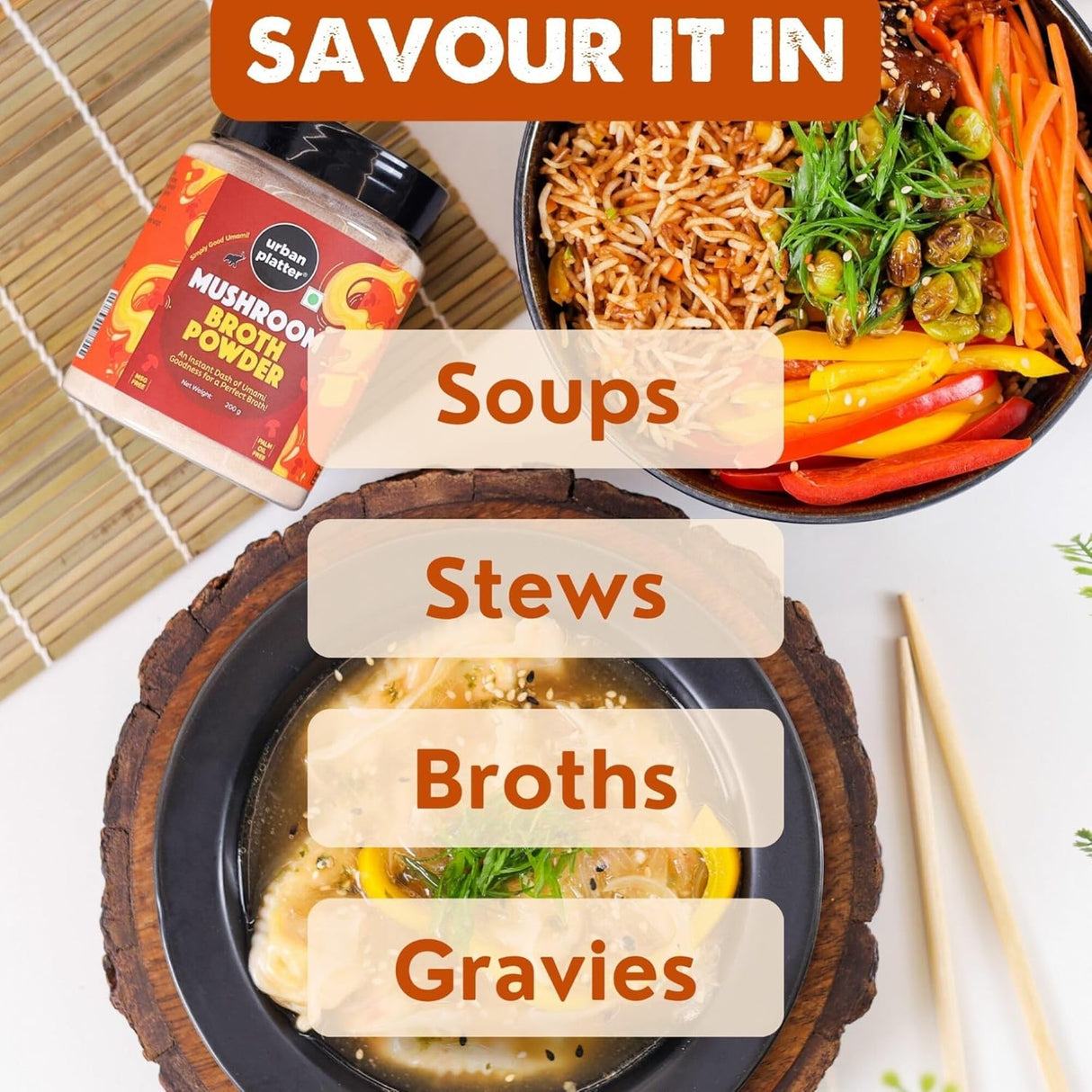 Urban Platter Mushroom Broth Powder, 200g (Instant Broth Powder| Stews and Soups | Umami | Plant Based Bouillon)