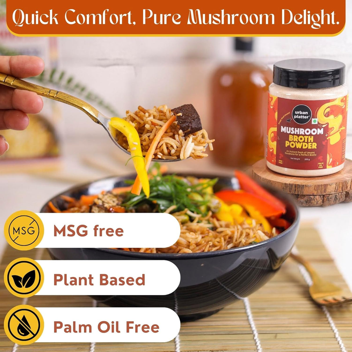 Urban Platter Mushroom Broth Powder, 200g (Instant Broth Powder| Stews and Soups | Umami | Plant Based Bouillon)