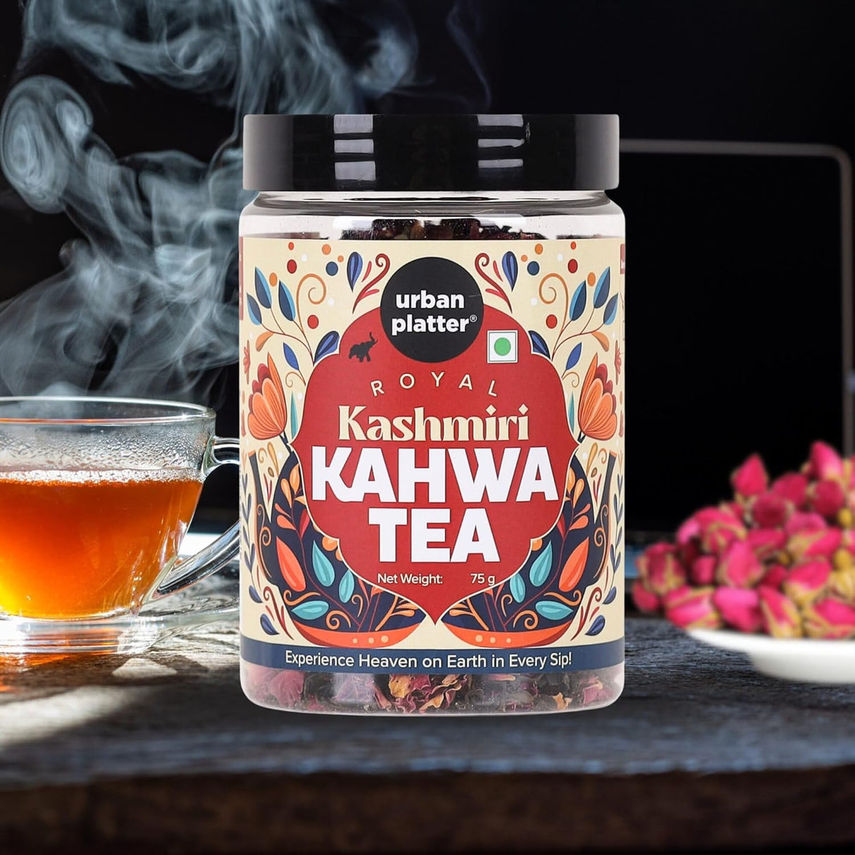 Urban Platter Royal Kashmiri Kahwa Tea, 75g [Saffron Infused Herbal Green Tea Blend with Spices | Aromatic, Refreshing & Perfect for Wellness]