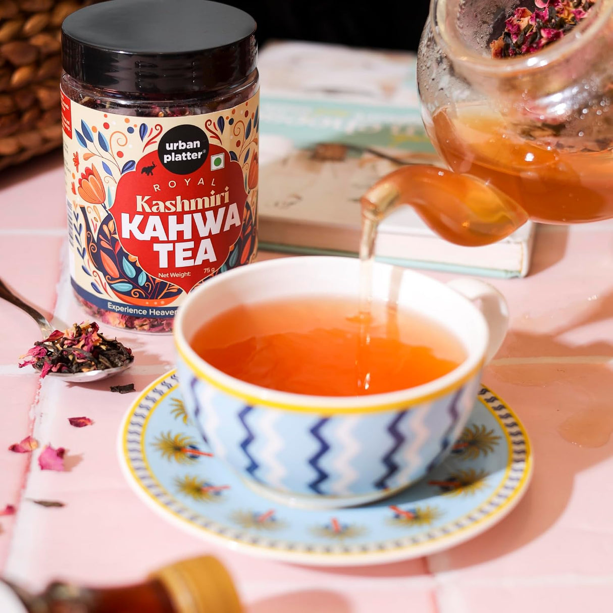 Urban Platter Royal Kashmiri Kahwa Tea, 75g [Saffron Infused Herbal Green Tea Blend with Spices | Aromatic, Refreshing & Perfect for Wellness]