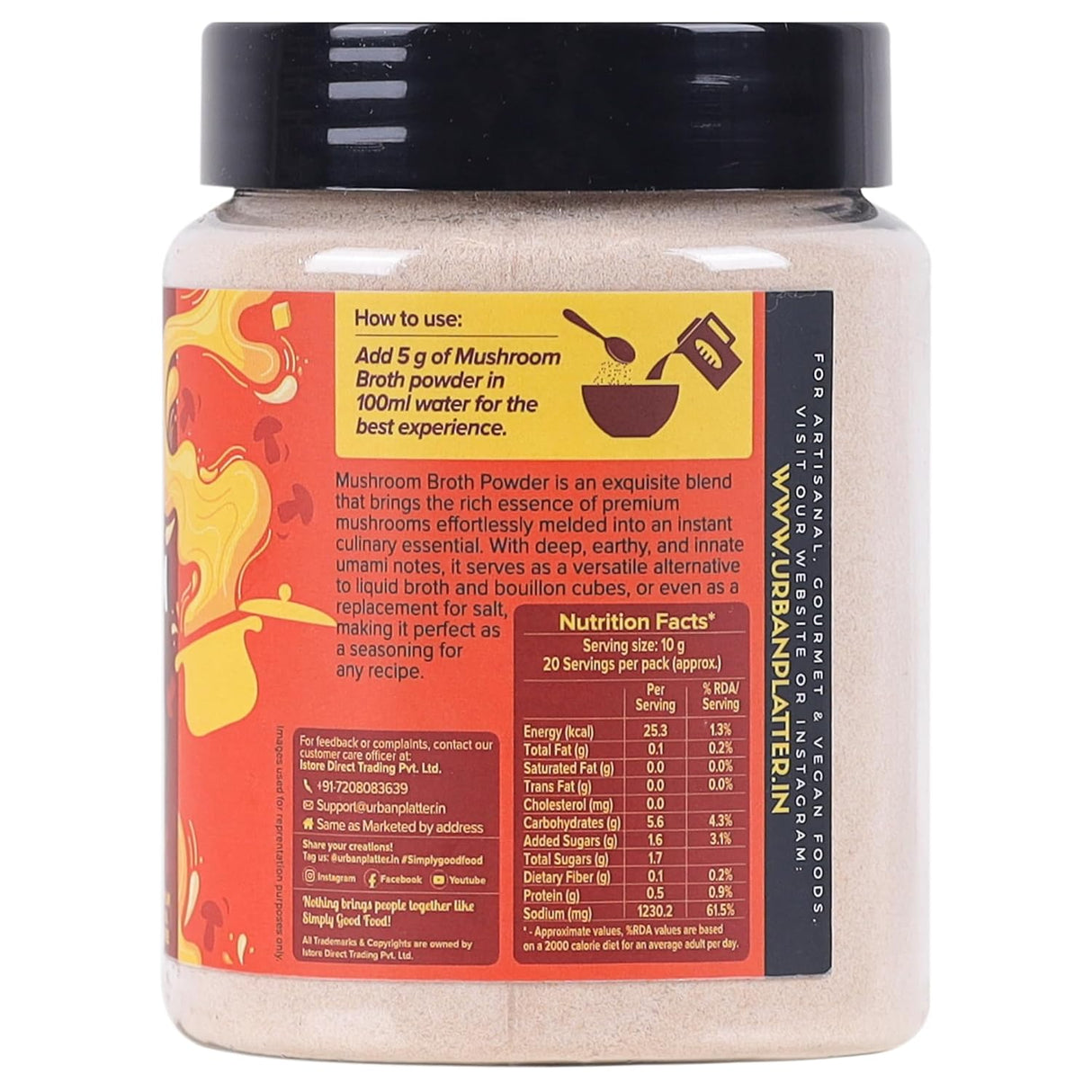 Urban Platter Mushroom Broth Powder, 200g (Instant Broth Powder| Stews and Soups | Umami | Plant Based Bouillon)