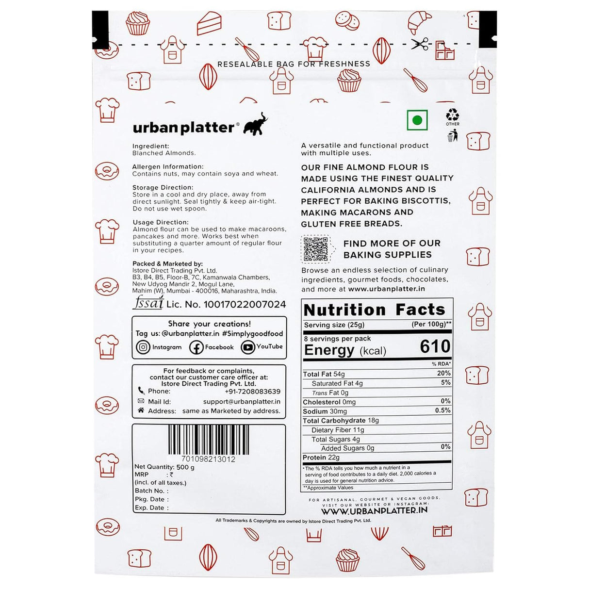 Urban Platter Fine Almond Flour, 200g (Naturally Gluten-Free | Blanched & Finely Milled | Low-Carb | Ideal for Baking & Keto Recipes)