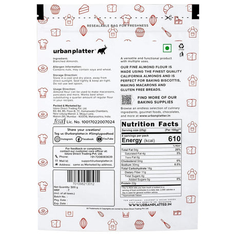 Urban Platter Fine Almond Flour, 200g (Naturally Gluten-Free | Blanched & Finely Milled | Low-Carb | Ideal for Baking & Keto Recipes)