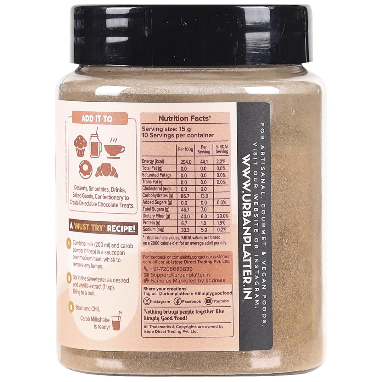 Urban Platter Toasted Carob Powder, 150 g