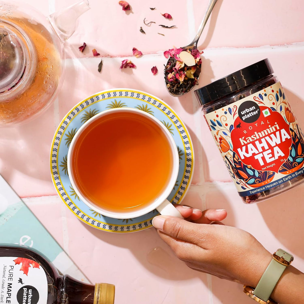 Urban Platter Royal Kashmiri Kahwa Tea, 75g [Saffron Infused Herbal Green Tea Blend with Spices | Aromatic, Refreshing & Perfect for Wellness]