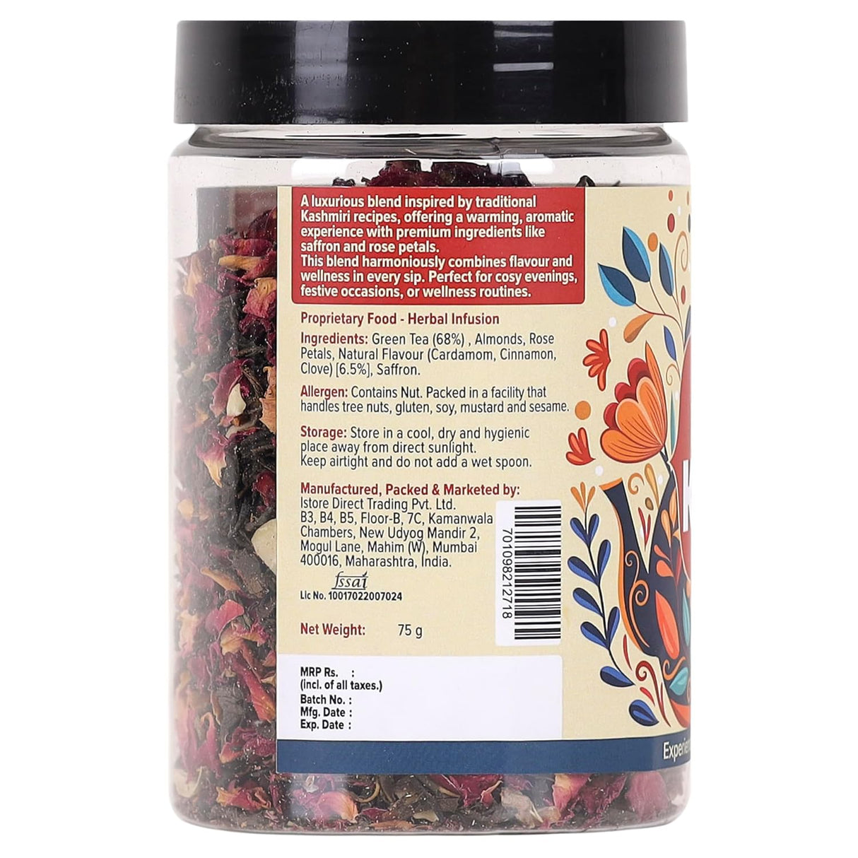 Urban Platter Royal Kashmiri Kahwa Tea, 75g [Saffron Infused Herbal Green Tea Blend with Spices | Aromatic, Refreshing & Perfect for Wellness]