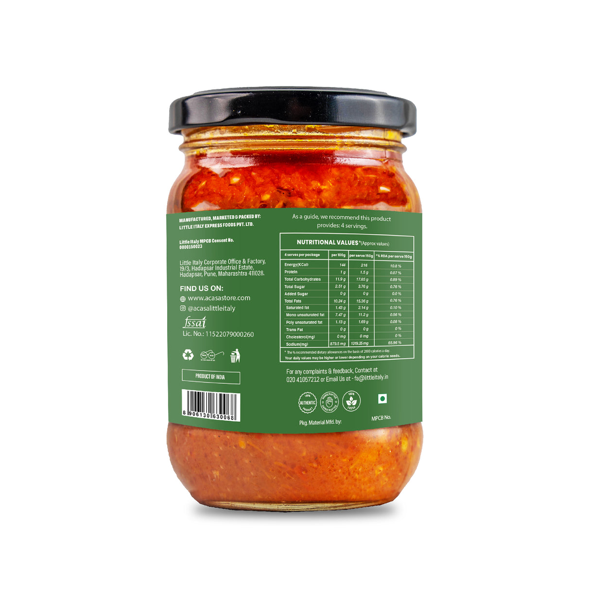 Acasa Arrabbiata Pasta Sauce by Little Italy, 300g