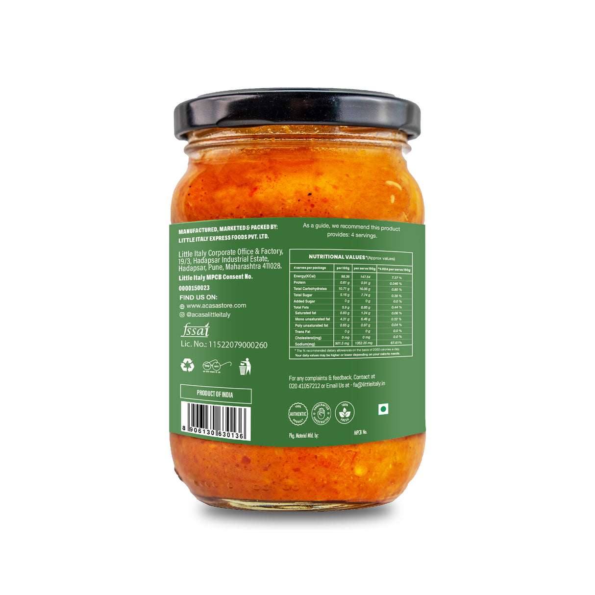 Acasa Piccante Spicy Pizza Sauce by Little Italy, 300g