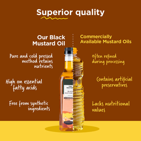 Two Brothers Organic Farms Mustard Oil/Sarso Ka Tel, 1L (Made using farm grown Mustard seeds, Cold-Pressed and Single-Filtered Oil for healthier Cooking, Kacchi Ghani, Natural and Unrefined)