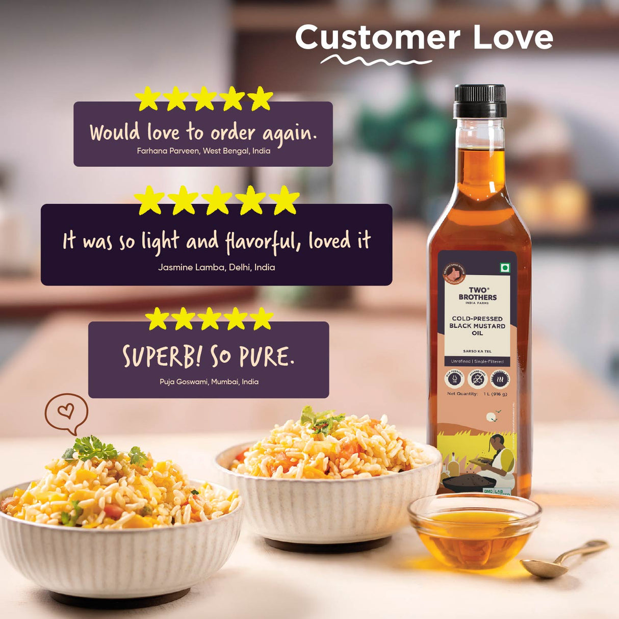 Mustard Oil/Sarso Ka Tel, 1L (Made using farm grown Mustard seeds, Cold-Pressed and Single-Filtered Oil for healthier Cooking, Kacchi Ghani, Natural and Unrefined)