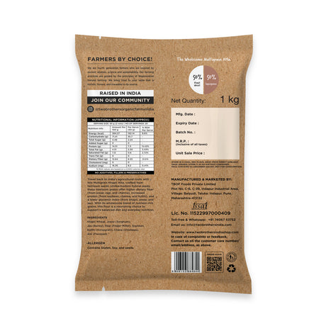 Khapli Multigrain Atta, 1kg (8 Super Grains Flour Mix, Diabetic Friendly, High Fibre & High Protein, Low GI Atta, Khapli, Jowar, Jau, Ragi, Soybean, Kulthi, Chana, Alsi)
