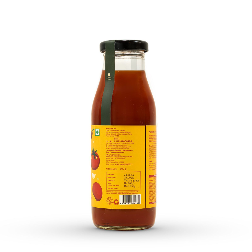 Two Brothers Organic Farms Truemato Ketchup - Spicy Tomato Ketchup 300g (Naturally Made with 75% Fresh Tomatoes, No Refined Sugar)