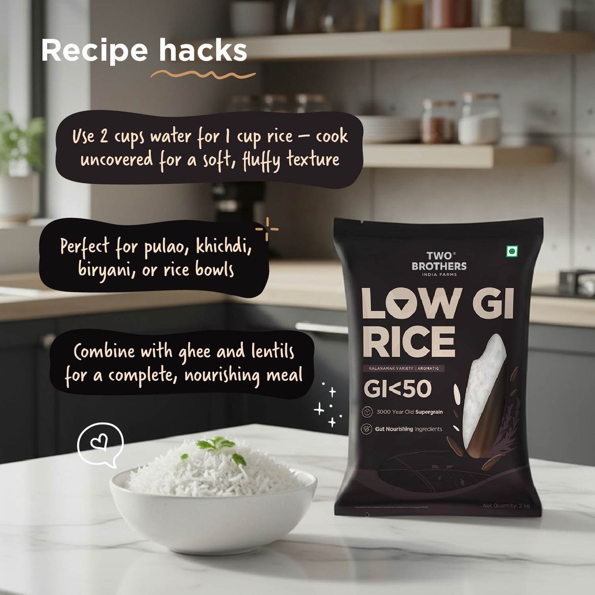 Kalanamak Rice, 1kg (Low GI, Diabetic-Friendly Native Aromatic Rice, Rich in Iron & Zinc, Gut Nourishing, Perfect for Pulao, Biryani & Curries)