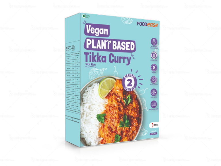 FOODease Vegan Tikka Curry with Rice, 425g (Ready to Eat | Meat Substitute | Plant based Meat | Heat and Eat | Soya Based Mock Meat | Vegan Meat Curry)