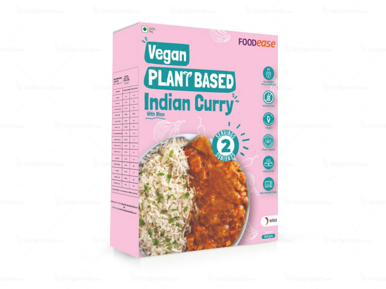 FOODease Vegan Indian Curry with Rice, 425g (Ready to Eat | Meat Substitute | Plant based Meat | Heat and Eat | Soya Based Mock Meat | Vegan Meat Curry)