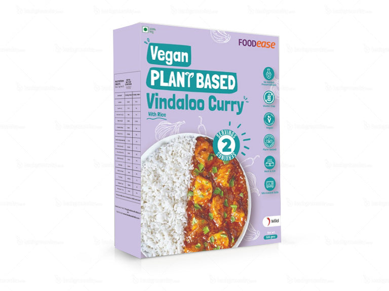 FOODease Vegan Vindaloo Curry with Rice, 425g (Ready to Eat | Meat Substitute | Plant based Meat | Heat and Eat | Soya Based Mock Meat | Vegan Meat Curry)