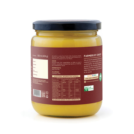 A2 Ghee, 500ml (Free-grazed, Grass-fed Desi Gir Cows, Traditional Bilona Method, Pure, Natural and Healthy Ghee, Farm-Made A2 Cow Ghee with Probiotics for Gut Health)