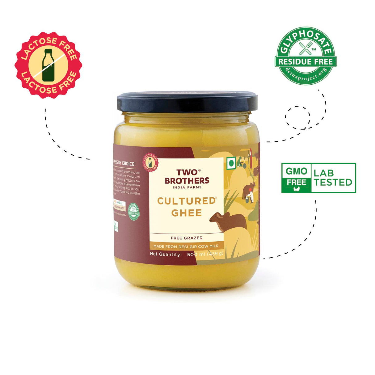 A2 Ghee, 500ml (Free-grazed, Grass-fed Desi Gir Cows, Traditional Bilona Method, Pure, Natural and Healthy Ghee, Farm-Made A2 Cow Ghee with Probiotics for Gut Health)