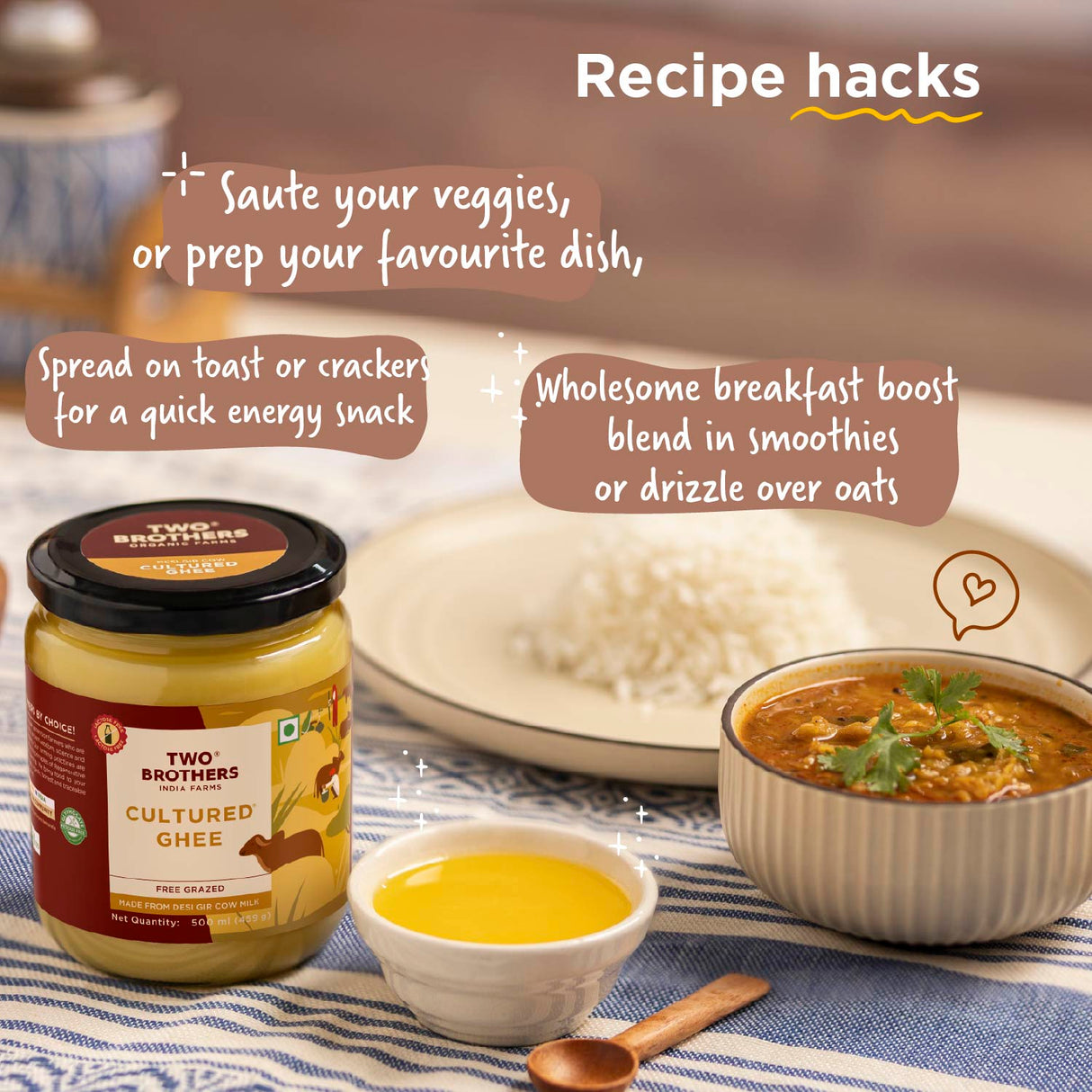 A2 Ghee, 500ml (Free-grazed, Grass-fed Desi Gir Cows, Traditional Bilona Method, Pure, Natural and Healthy Ghee, Farm-Made A2 Cow Ghee with Probiotics for Gut Health)