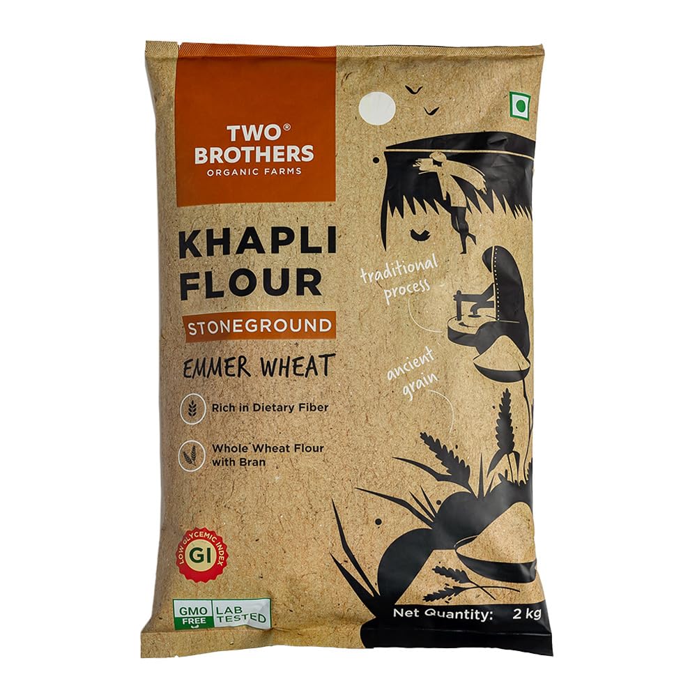 Two Brothers Organic Farms Khapli Wheat Flour,2kg (High Dietary Fiber for Easy Digestion, Stoneground Emmer Wheat Flour, Khapli Atta)
