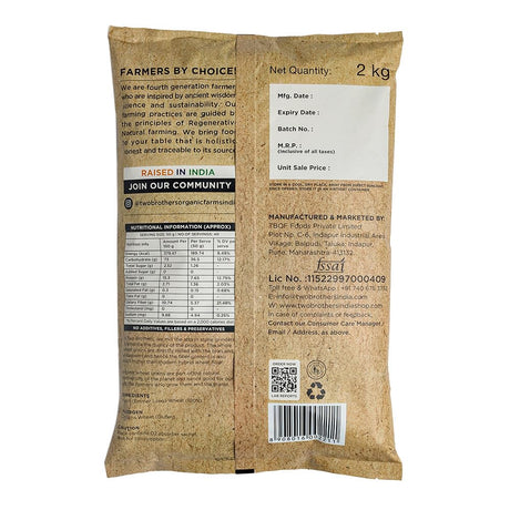 Two Brothers Organic Farms Khapli Wheat Flour,2kg (High Dietary Fiber for Easy Digestion, Stoneground Emmer Wheat Flour, Khapli Atta)