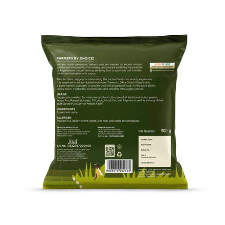 Farms Handmade Sugarcane Jaggery Block, 900g (Unrefined, Preservative-Free, Nutrient-Rich Gud, Iron-Boosting, Healthy Sugar Substitutes)