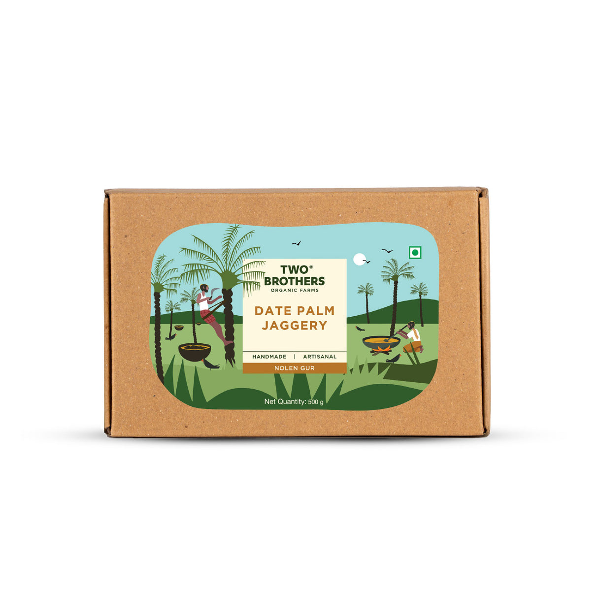 Two Brothers Organic Farms Date Palm Jaggery/Nolen/Jhola Gur,500g (No Additives or Preservatives, Healthy and Tasty, Date Palm Jaggery Solid )