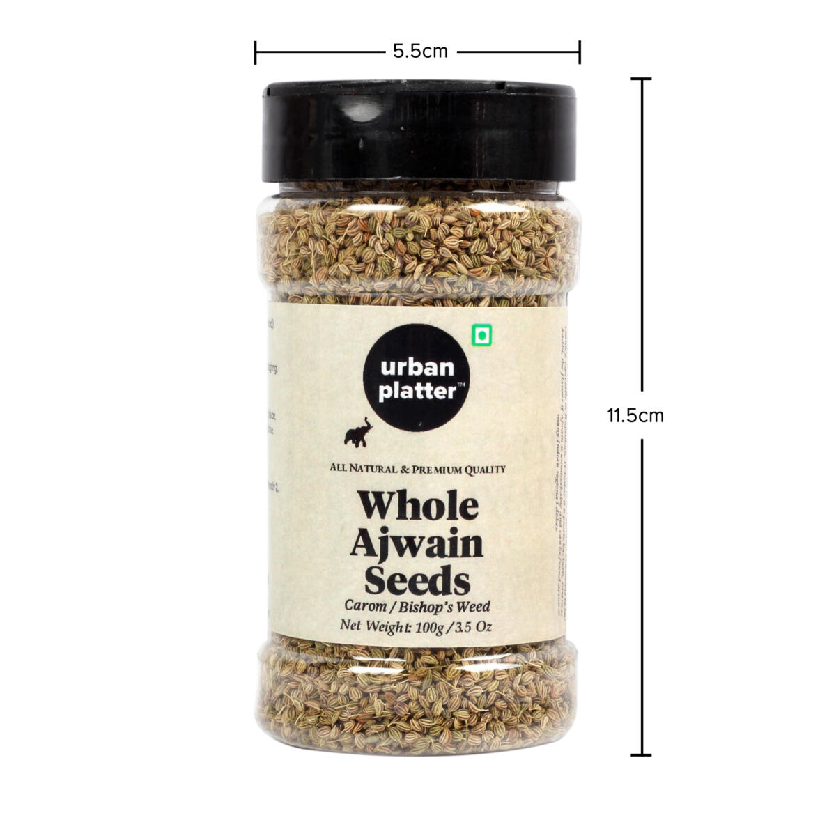 Urban Platter Whole Ajwain Seeds Shaker Jar, 100g / 3.5oz [Bishop's Weed, Carom Seeds]