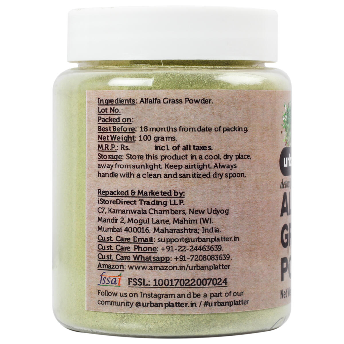 Urban Platter Alfalfa Grass Powder, 100g