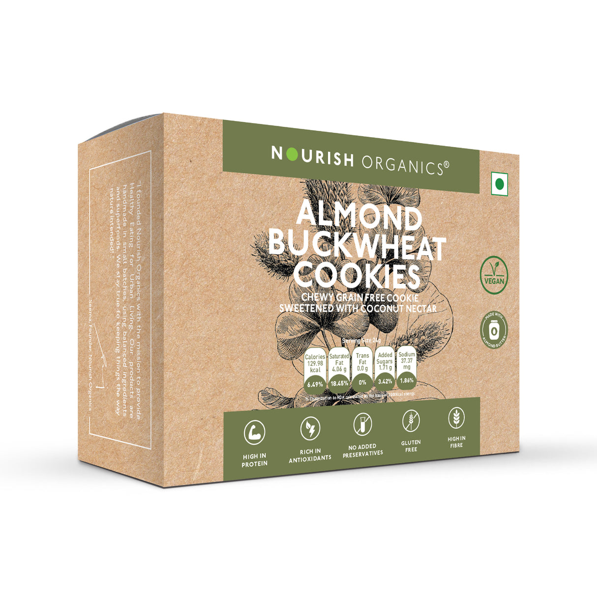 Nourish Organics Almond Buckwheat Cookies, 120gm (High in Protein | Vegan | Gluten-Free | No Refined Sugar)