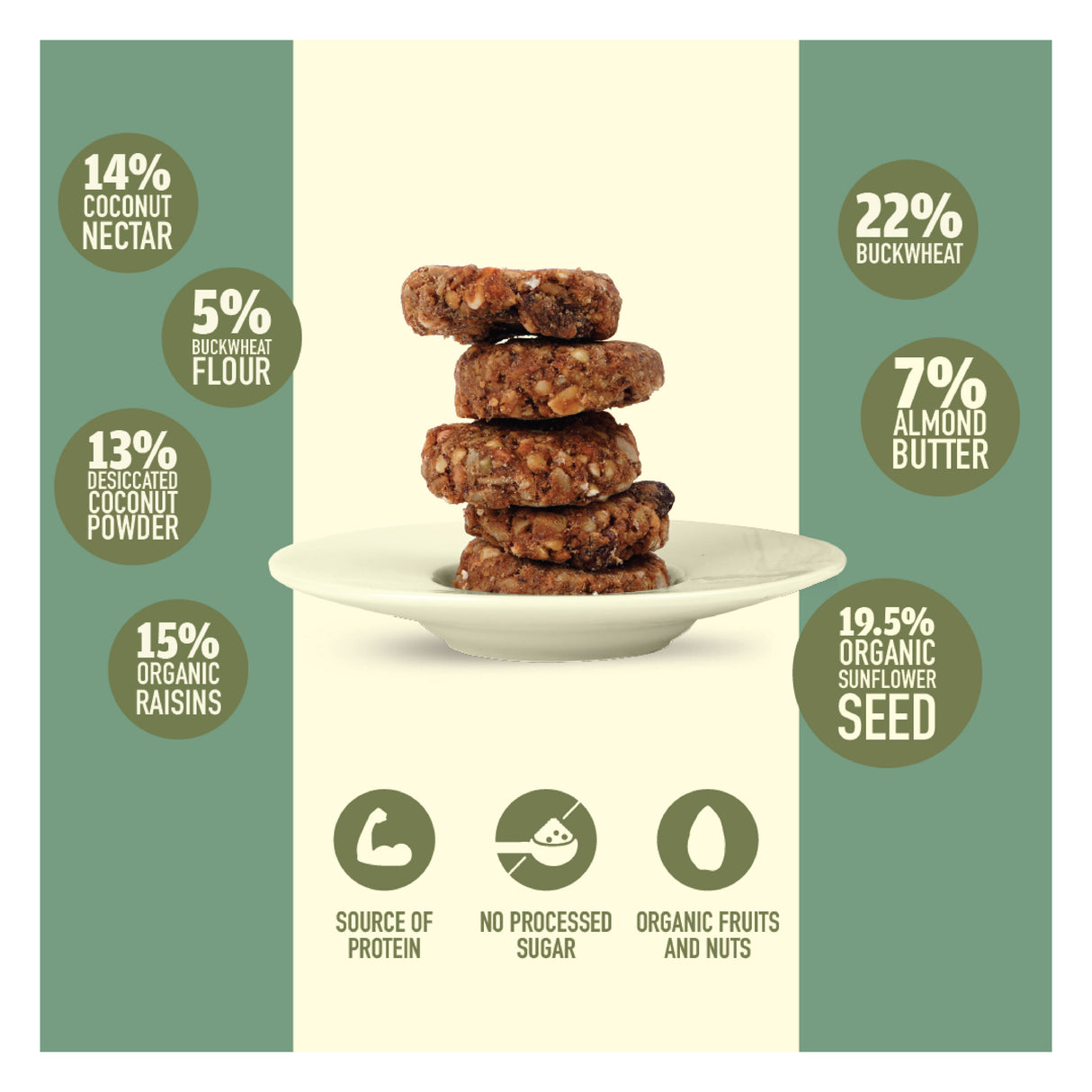 Nourish Organics Almond Buckwheat Cookies, 120gm (High in Protein | Vegan | Gluten-Free | No Refined Sugar)