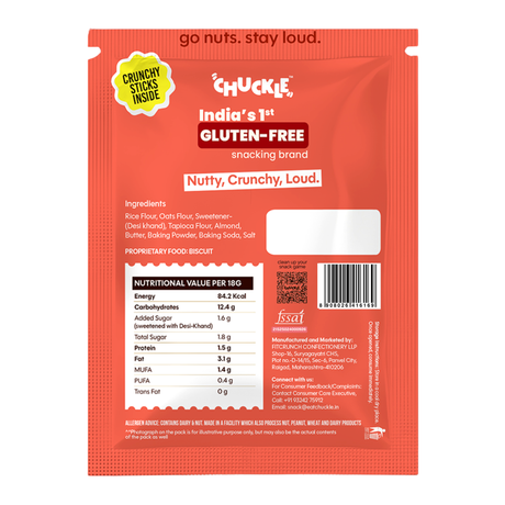 Chuckle Almond Biscotti,50g (Real Almond, Gluten-Free, No Palm Oil) - back packaging