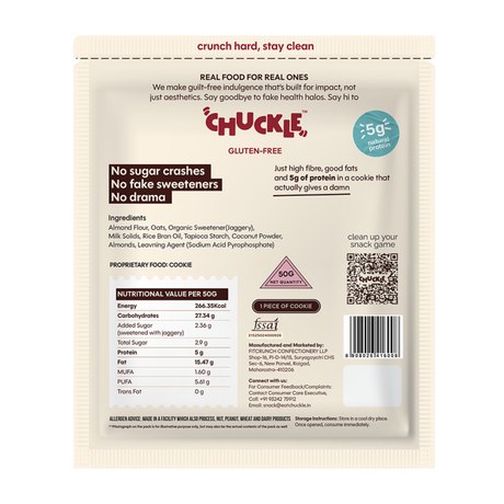 Chuckle Almond Grit Cookie,50g (Almond, Gluten-Free, No Palm Oil) - back packaging