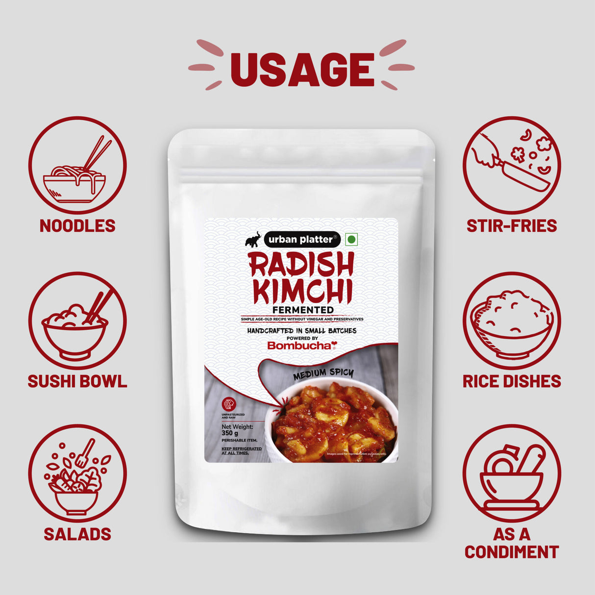 Urban Platter Korean Style Radish Kimchi, 350g [Raw, Organic - Powered by Bombucha]